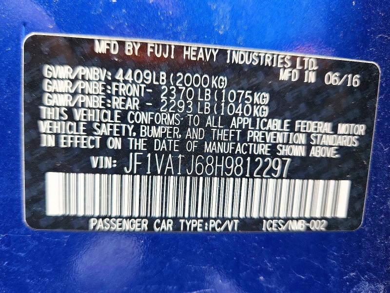 Продажа на аукционе авто 2017 Subaru Wrx, vin: JF1VA1J68H9812297, номер лота: 74207105