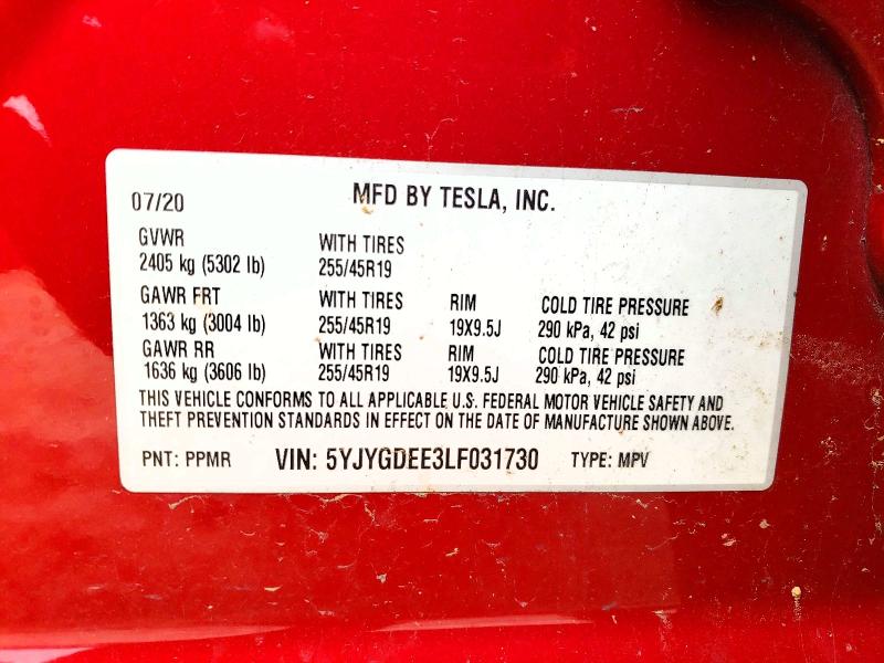 Aukcja sprzedaży 2020 Tesla Model Y, vin: 5YJYGDEE3LF031730, numer aukcji: 77132085