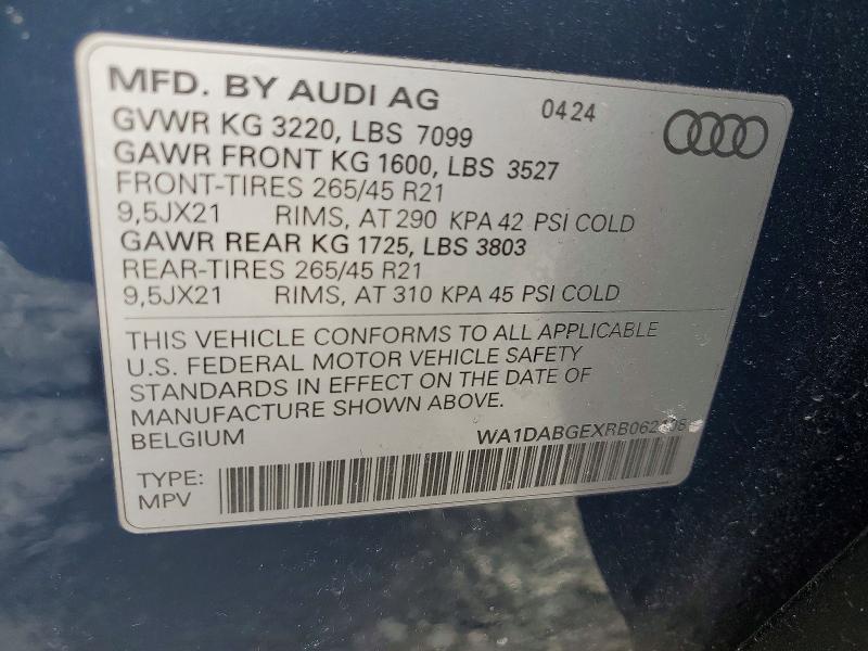 Aukcja sprzedaży 2024 Audi Q8 E-tron, vin: WA1DABGEXRB062108, numer aukcji: 79184685