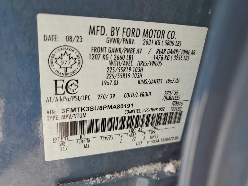 74281065 :رقم المزاد ، 3FMTK3SU8PMA80191 vin ، 2023 Ford Mustang Mach-e مزاد بيع