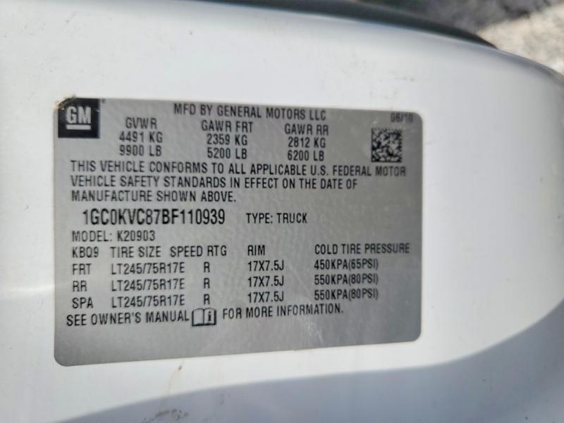 76988285 :رقم المزاد ، 1GC0KVC87BF110939 vin ، 2011 Chevrolet Silverado مزاد بيع