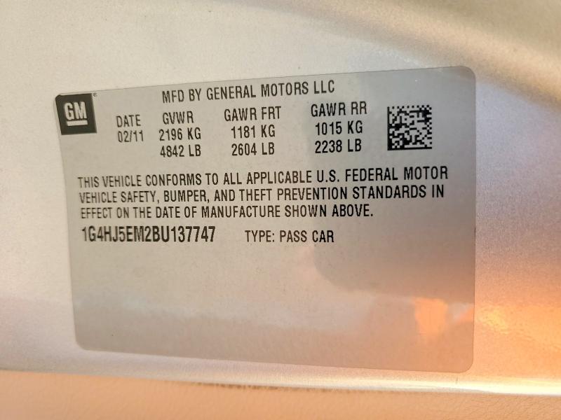 2011 Buick Lucerne მანქანა იყიდება აუქციონზე, vin: 1G4HJ5EM2BU137747, აუქციონის ნომერი: 77203845