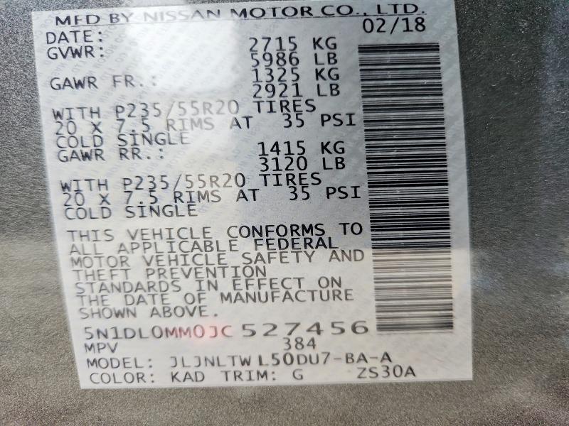 75531995 :رقم المزاد ، 5N1DL0MM0JC527456 vin ، 2018 Infinity Qx60 مزاد بيع