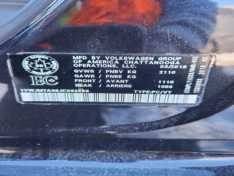 72959885 :رقم المزاد ، 1VWJM7A36JC032569 vin ، 2018 Volkswagen Passat مزاد بيع