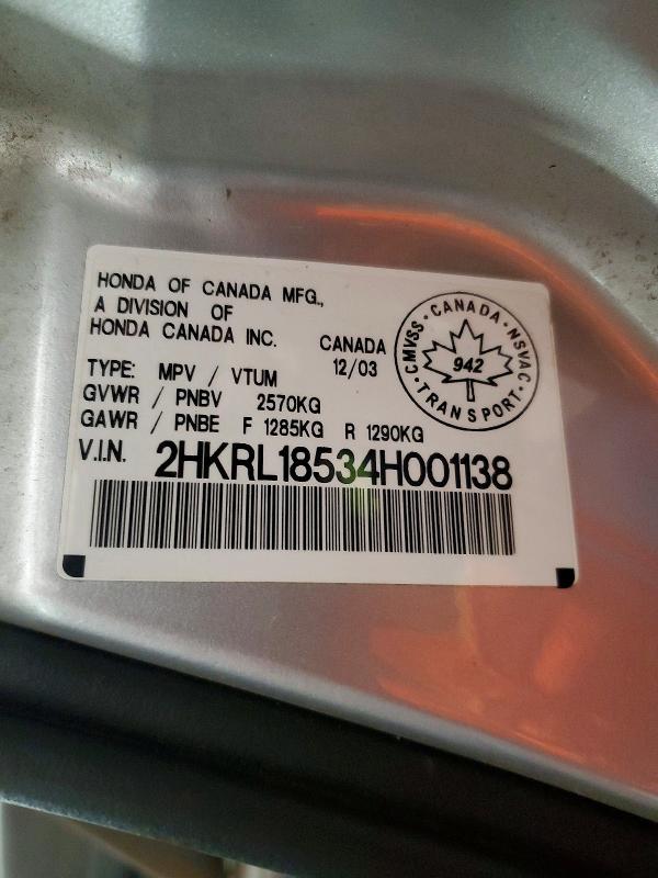 Aukcja sprzedaży 2004 Honda Odyssey, vin: 2HKRL18534H001138, numer aukcji: 76190845