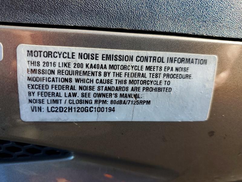 77959265 :رقم المزاد ، LC2D2H120GC100194 vin ، 2016 Kymco Usa Inc Like مزاد بيع