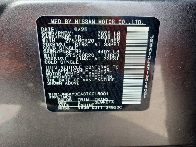 Aukcja sprzedaży 2026 Nissan Armada, vin: JN8AY3EA3T9015001, numer aukcji: 78161895