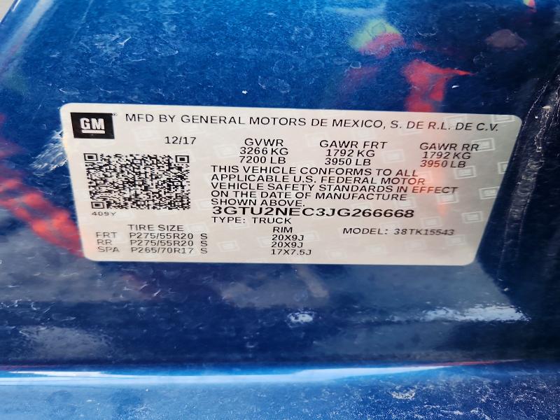 2018 Gmc Sierra მანქანა იყიდება აუქციონზე, vin: 3GTU2NEC3JG266668, აუქციონის ნომერი: 75854545