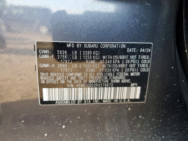 Aukcja sprzedaży 2024 Subaru Outback, vin: 4S4BTGSD2R3278673, numer aukcji: 76801505