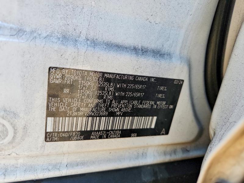 2024 Toyota Rav4 მანქანა იყიდება აუქციონზე, vin: 2T3H1RFV2RW323689, აუქციონის ნომერი: 77464735