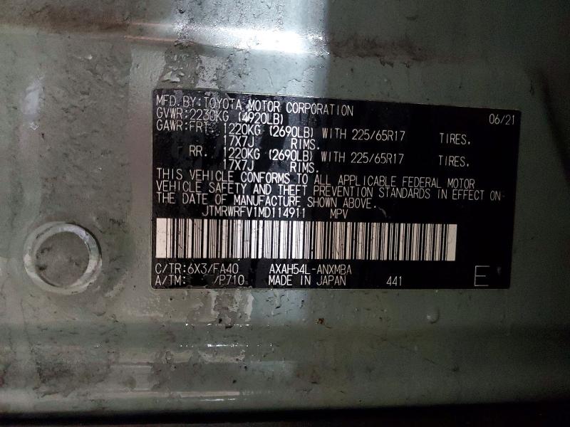 Aukcja sprzedaży 2021 Toyota Rav4, vin: JTMRWRFV1MD114911, numer aukcji: 77361755