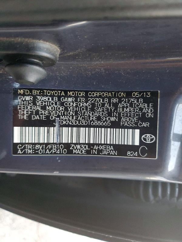 Продажа на аукционе авто 2013 Toyota Prius, vin: JTDKN3DU3D1688665, номер лота: 77772005