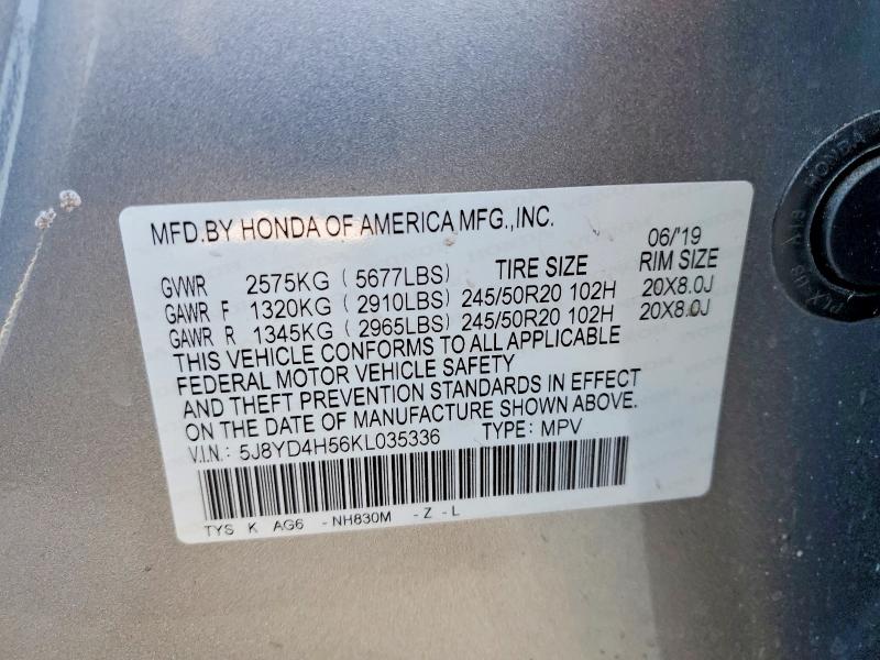 Aukcja sprzedaży 2019 Acura Mdx, vin: 5J8YD4H56KL035336, numer aukcji: 77509495