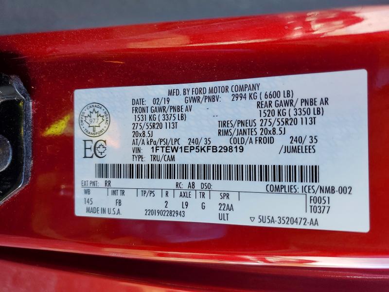 Aukcja sprzedaży 2019 Ford F150 Xlt Supercrew 4, vin: 1FTEW1EP5KFB29819, numer aukcji: 79422185