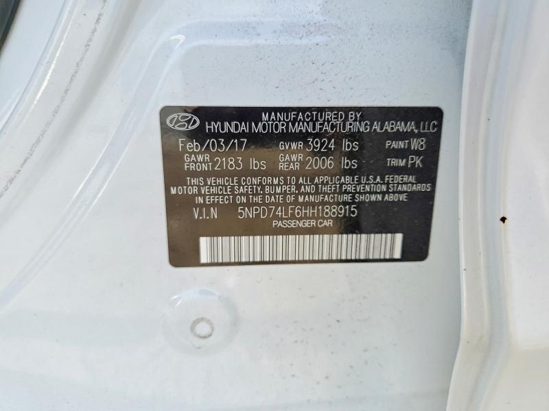 79244645 :رقم المزاد ، 5NPD74LF6HH188915 vin ، 2017 Hyundai Elantra مزاد بيع