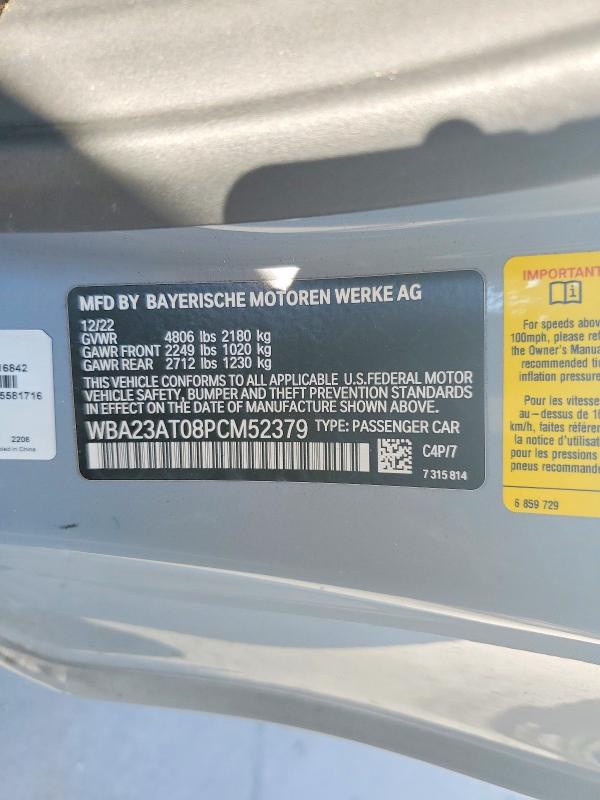 2023 Bmw Motorrad 430i მანქანა იყიდება აუქციონზე, vin: WBA23AT08PCM52379, აუქციონის ნომერი: 77935605
