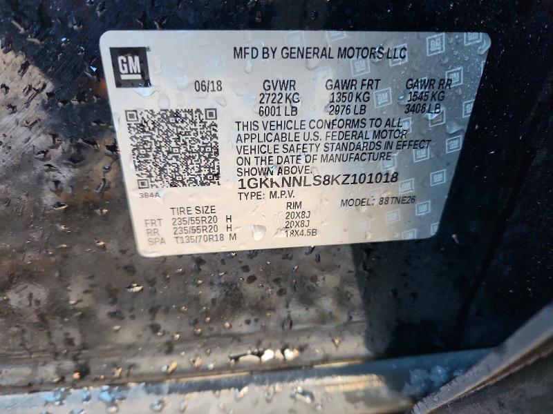 76863255 :رقم المزاد ، 1GKKNNLS8KZ101018 vin ، 2019 Gmc Acadia مزاد بيع