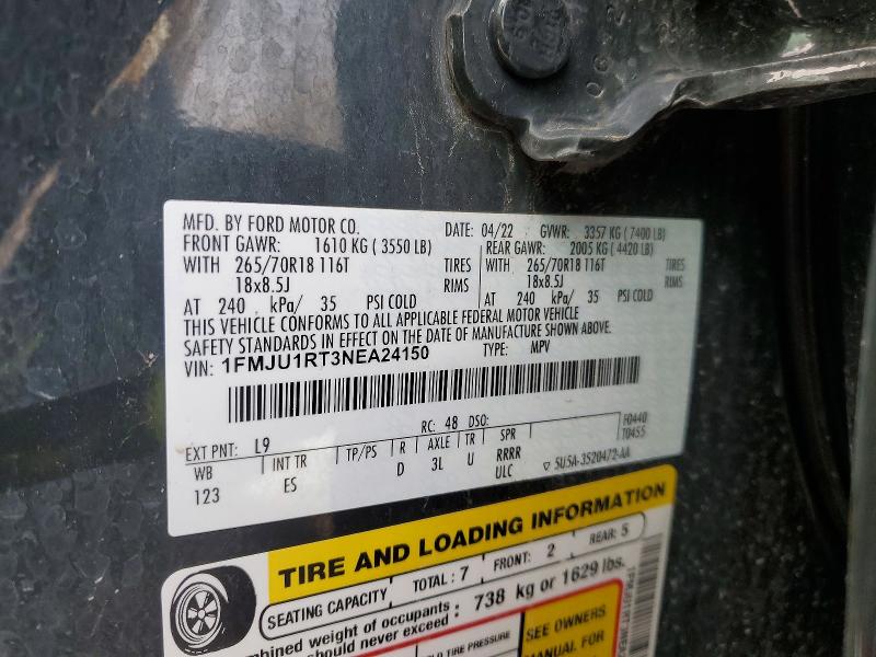 2022 Ford Expedition მანქანა იყიდება აუქციონზე, vin: 1FMJU1RT3NEA24150, აუქციონის ნომერი: 76239245