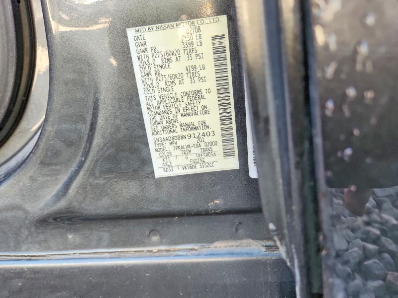 76630295 :رقم المزاد ، 5N3AA08D88N912403 vin ، 2008 Infiniti Qx56 مزاد بيع