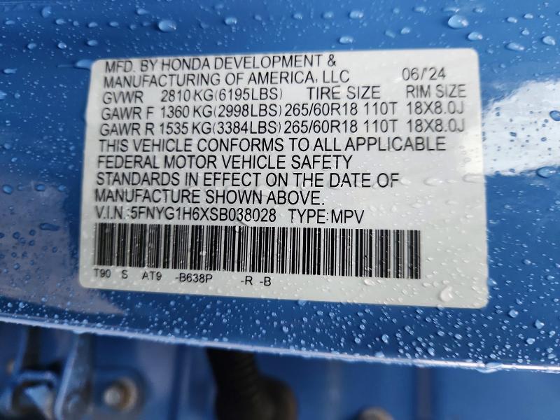 2025 Honda Pilot მანქანა იყიდება აუქციონზე, vin: 5FNYG1H6XSB038028, აუქციონის ნომერი: 78467255