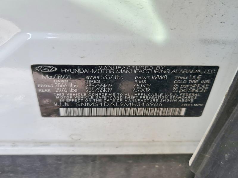 Aukcja sprzedaży 2021 Hyundai Santa Fe, vin: 5NMS4DAL9MH346986, numer aukcji: 75974055
