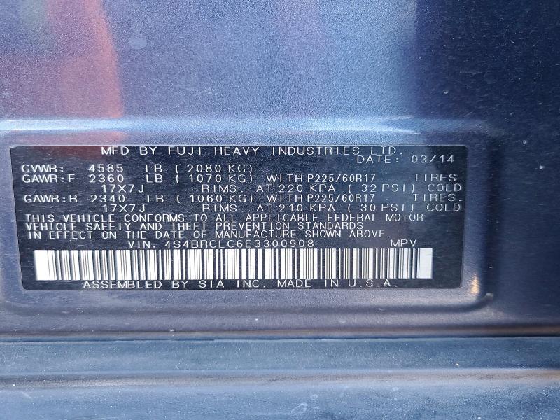 76552175 :رقم المزاد ، 4S4BRCLC6E3300908 vin ، 2014 Subaru Outback مزاد بيع