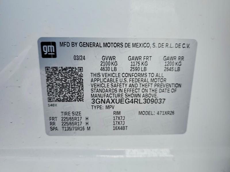 2024 Chevrolet Equinox მანქანა იყიდება აუქციონზე, vin: 3GNAXUEG4RL309037, აუქციონის ნომერი: 75777385