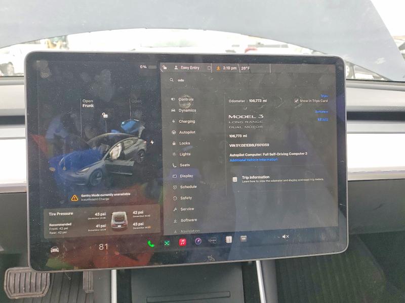 74865515 :رقم المزاد ، 5YJ3E1EB6LF601059 vin ، 2020 Tesla Model 3 مزاد بيع