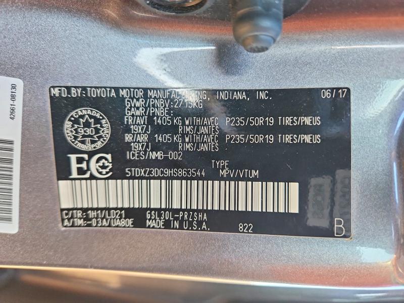 Продаж на аукціоні авто 2017 Toyota Sienna, vin: 5TDXZ3DC9HS863544, номер лоту: 76850445