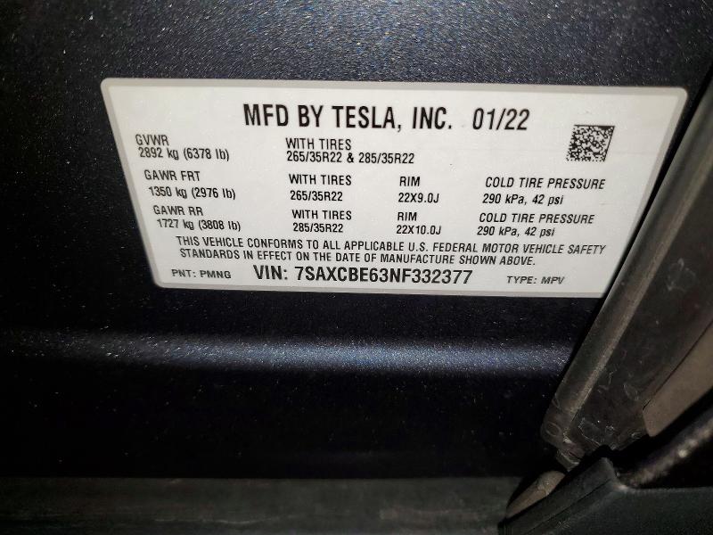 Продажа на аукционе авто 2022 Tesla Model X, vin: 7SAXCBE63NF332377, номер лота: 75734975
