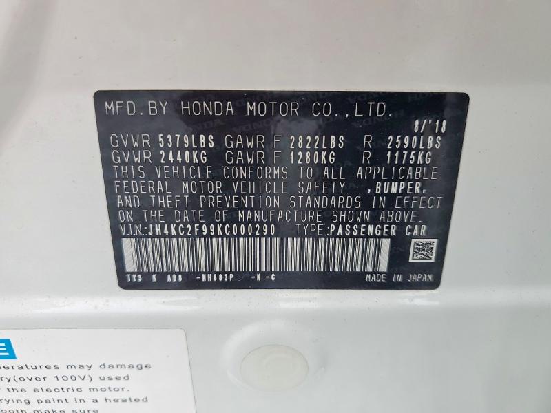 79309865 :رقم المزاد ، JH4KC2F99KC000290 vin ، 2019 Acura Rlx مزاد بيع