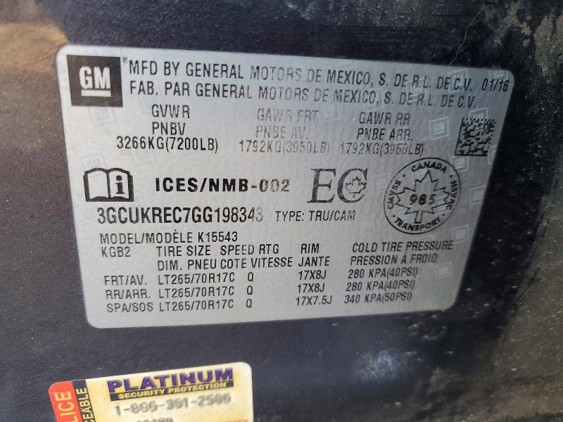 Продажа на аукционе авто 2016 Chevrolet Silverado, vin: 3GCUKREC7GG198343, номер лота: 74049495