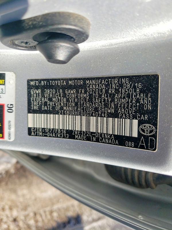 75649905 :رقم المزاد ، 2T1BURHE0GC740746 vin ، 2016 Toyota Corolla مزاد بيع