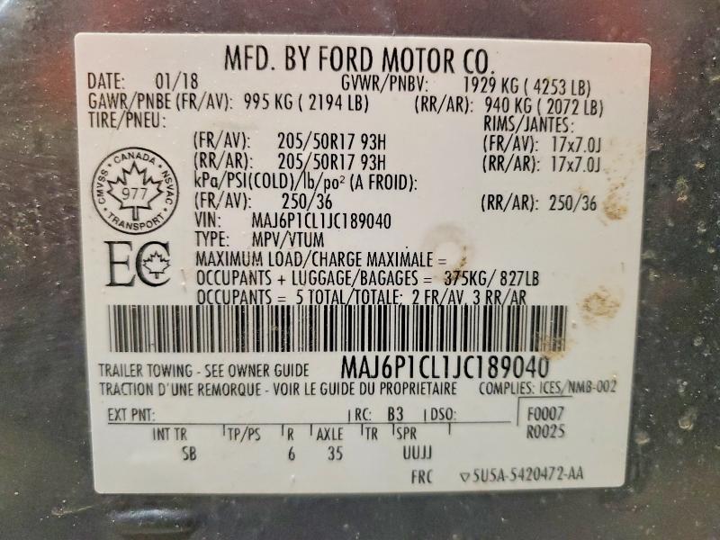 Продаж на аукціоні авто 2018 Ford Ecosport, vin: MAJ6P1CL1JC189040, номер лоту: 78034135