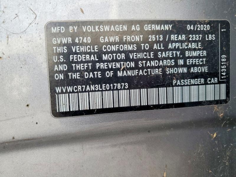 2020 Volkswagen Arteon მანქანა იყიდება აუქციონზე, vin: WVWCR7AN3LE017873, აუქციონის ნომერი: 78227625