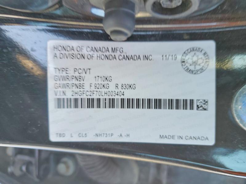 Aukcja sprzedaży 2020 Honda Civic, vin: 2HGFC2F70LH003404, numer aukcji: 78273655
