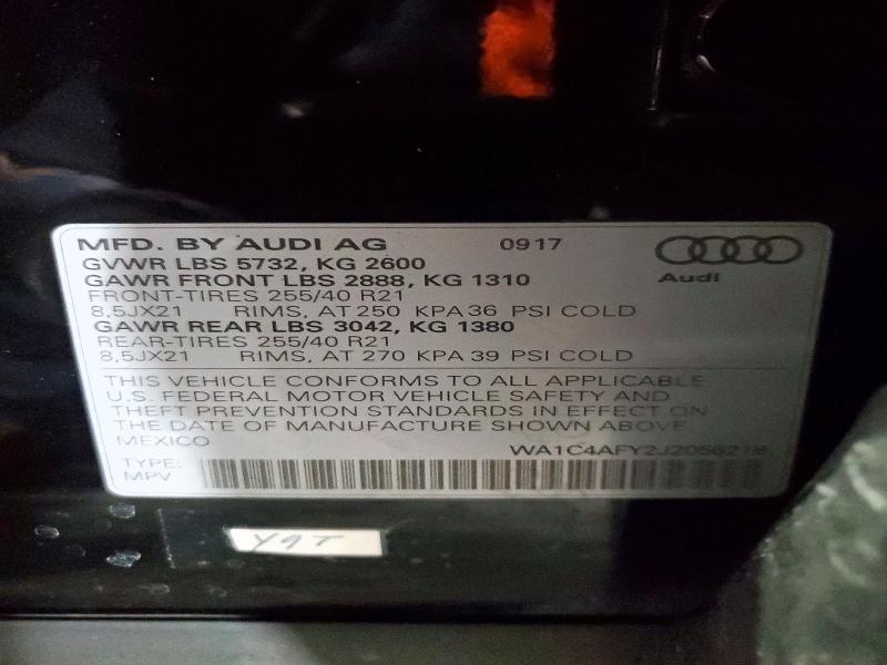 2018 Audi Sq5 მანქანა იყიდება აუქციონზე, vin: WA1C4AFY2J2056218, აუქციონის ნომერი: 77429175