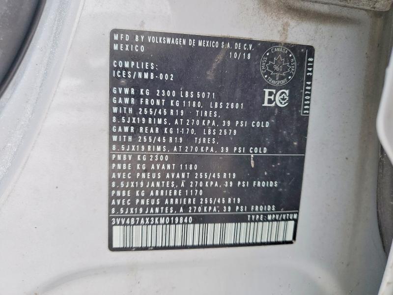 Aukcja sprzedaży 2019 Volkswagen Tiguan, vin: 3VV4B7AX3KM019840, numer aukcji: 79403745