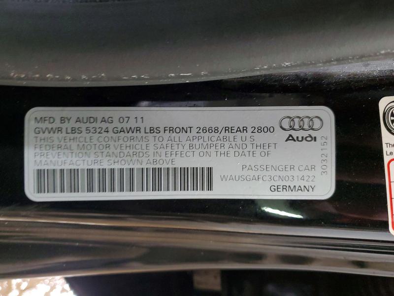 Aukcja sprzedaży 2012 Audi A7, vin: WAUSGAFC3CN031422, numer aukcji: 78346155