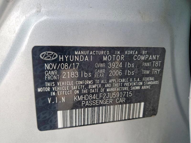 2018 Hyundai Elantra მანქანა იყიდება აუქციონზე, vin: KMHD84LF2JU591715, აუქციონის ნომერი: 78264335
