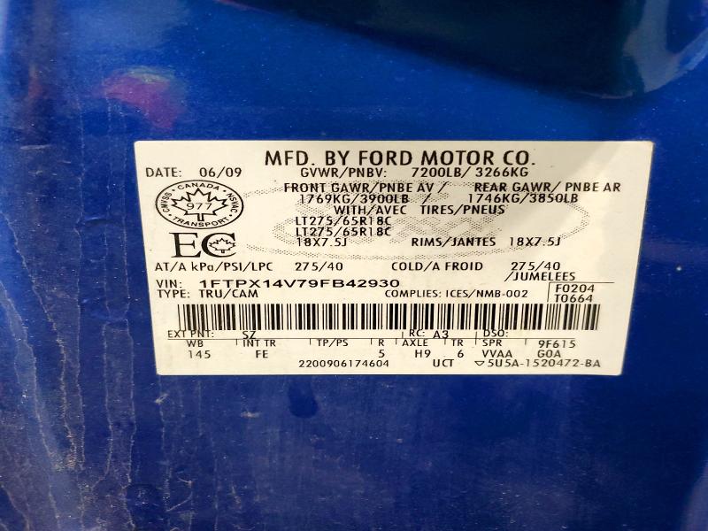 72761435 :رقم المزاد ، 1FTPX14V79FB42930 vin ، 2009 Ford F150 Super مزاد بيع
