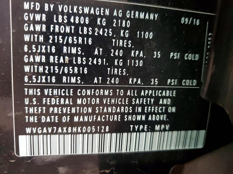 Продажа на аукционе авто 2017 Volkswagen Tiguan, vin: WVGAV7AX8HK005128, номер лота: 78430155
