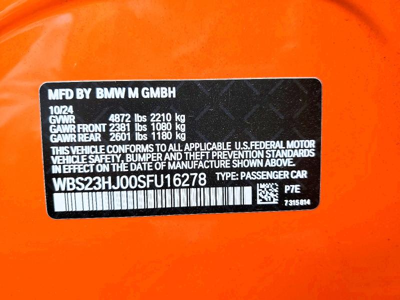 Aukcja sprzedaży 2025 Bmw M3, vin: WBS23HJ00SFU16278, numer aukcji: 76980365