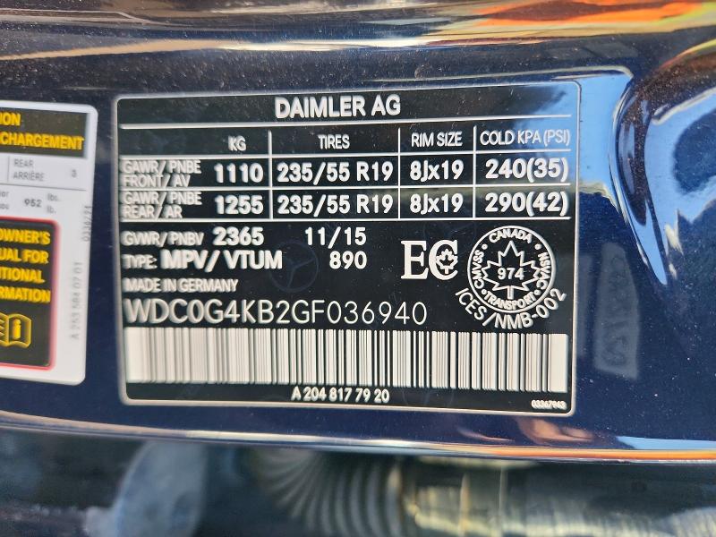 76626075 :رقم المزاد ، WDC0G4KB2GF036940 vin ، 2016 Mercedes-benz Glc مزاد بيع