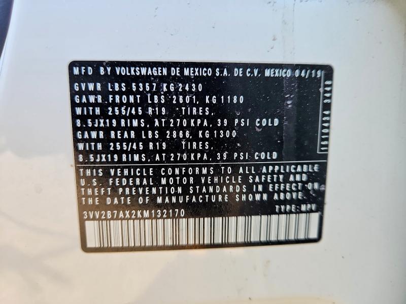 Продаж на аукціоні авто 2019 Volkswagen Tiguan, vin: 3VV2B7AX2KM132170, номер лоту: 78511295