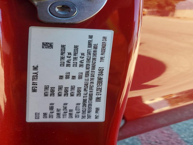 75979335 :رقم المزاد ، 5YJ3E1EB8NF184451 vin ، 2022 Tesla Model 3 مزاد بيع