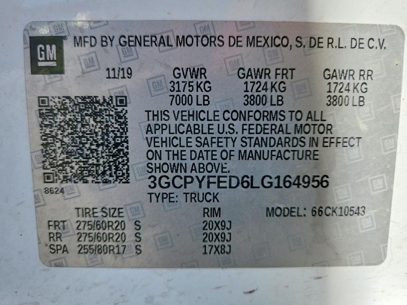 78831365 :رقم المزاد ، 3GCPYFED6LG164956 vin ، 2020 Chevrolet Silverado مزاد بيع