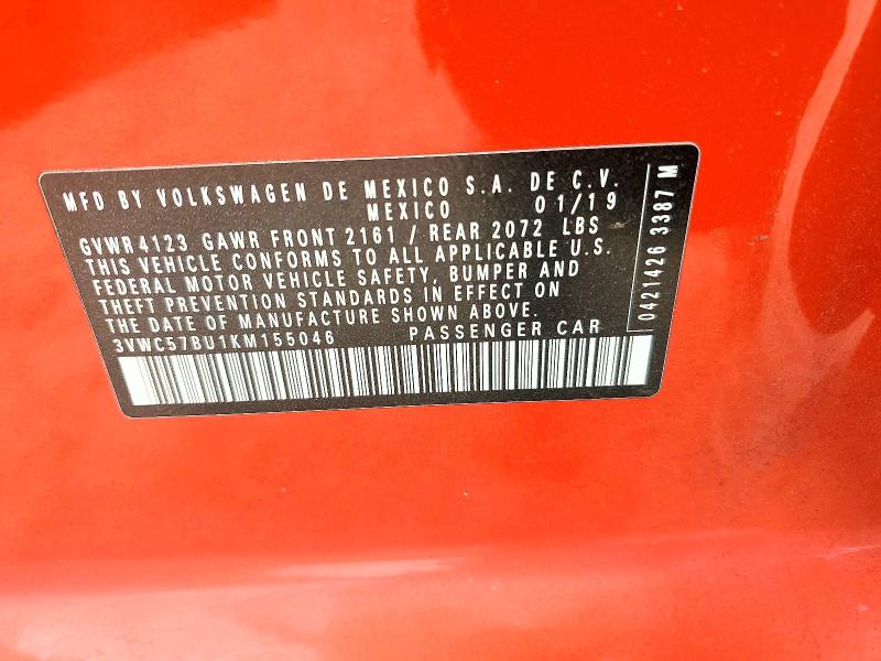 Продажа на аукционе авто 2019 Volkswagen Jetta, vin: 3VWC57BU1KM155046, номер лота: 78683985
