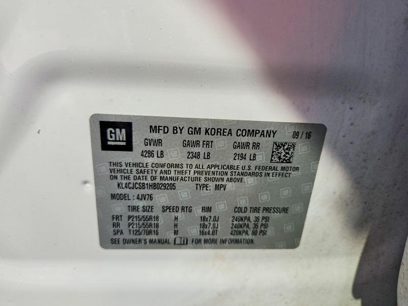 Продаж на аукціоні авто 2017 Buick Encore, vin: KL4CJCSB1HB029205, номер лоту: 76734495