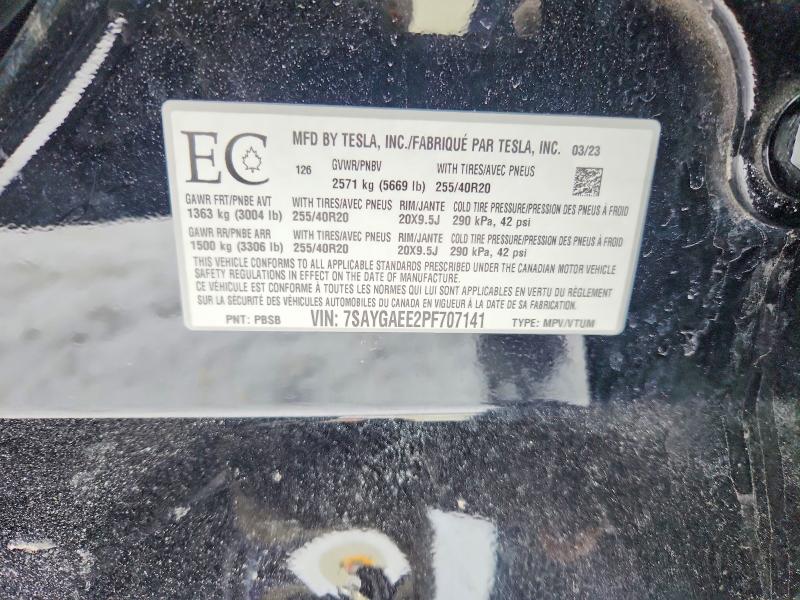 77014495 :رقم المزاد ، 7SAYGAEE2PF707141 vin ، 2023 Tesla Model Y مزاد بيع